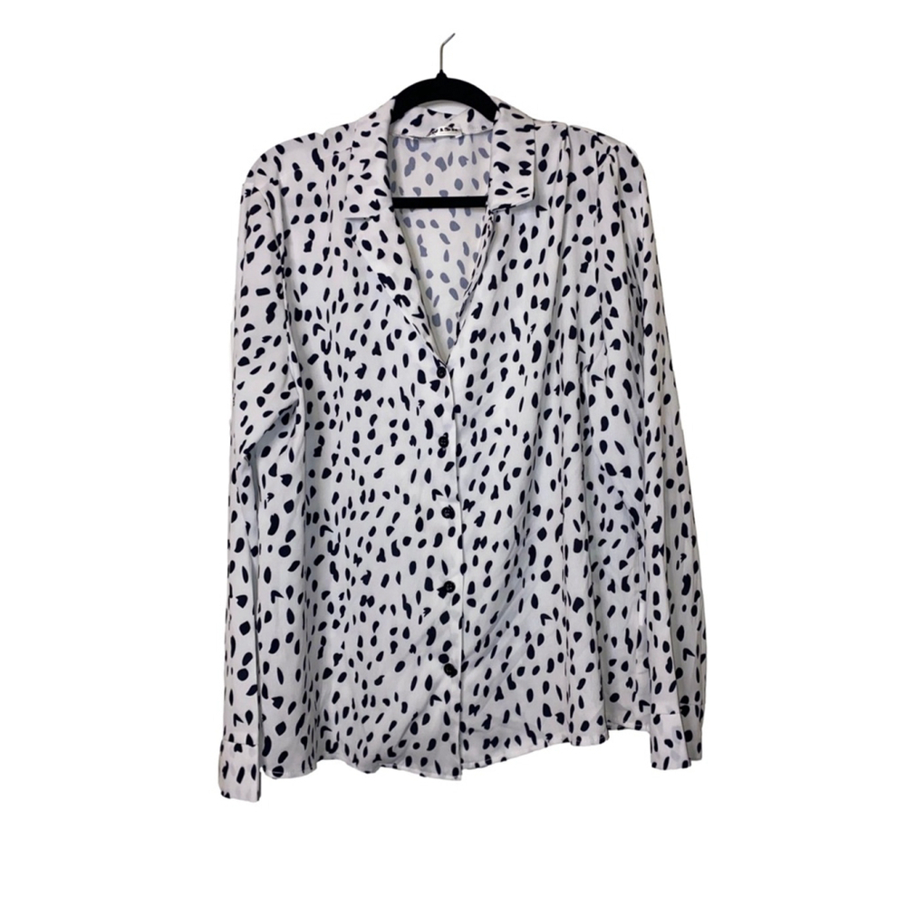 Women's Ecowish Collared Button Down Blouse, XL, White & Black Speckled
